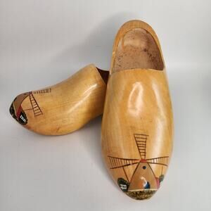 Vintage Wooden Windmill Painted Clogs